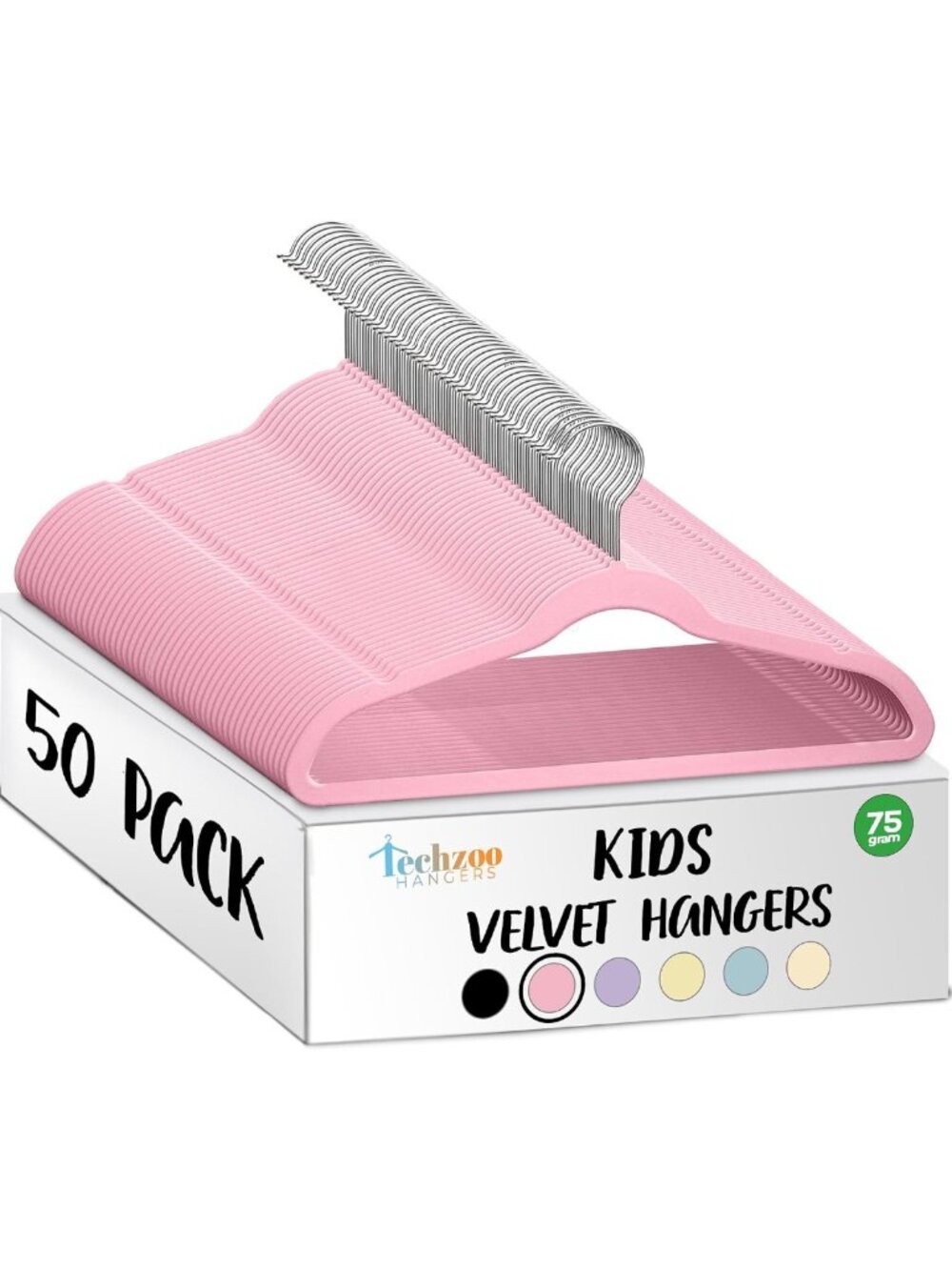 50 Kids Velvet Hangers - Non-Slip, Ultra Slim, Space-Saving, Durable - Pink